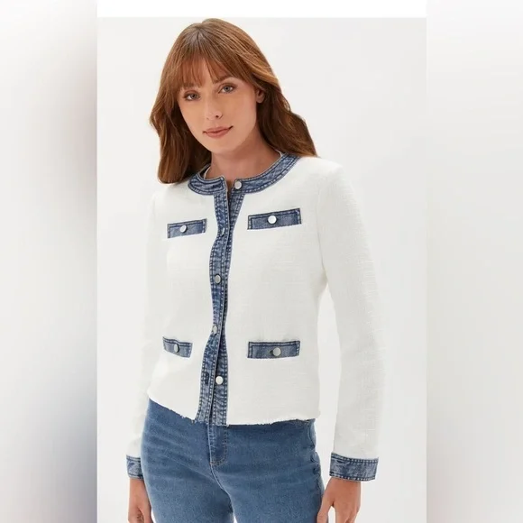 LAST CHANCE ECRU mixed media tweed jacket - Picture 5 of 14